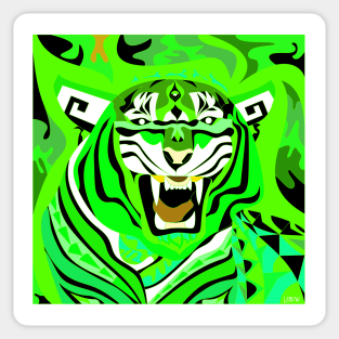 white tiger art in zentangle totonac ecopop in bright green light Sticker